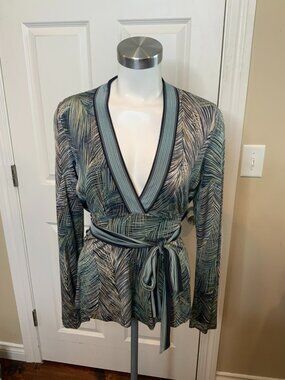 BCBG Max Azria Multicolor Striped V-Neck Tie Top, Size M